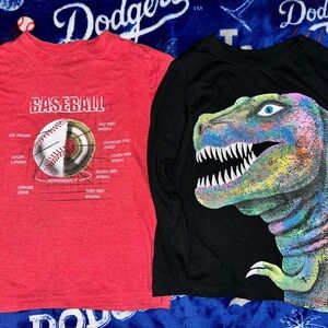 Cat & Jack Red Baseball Graphic Tee and Black Dinosaur Tee